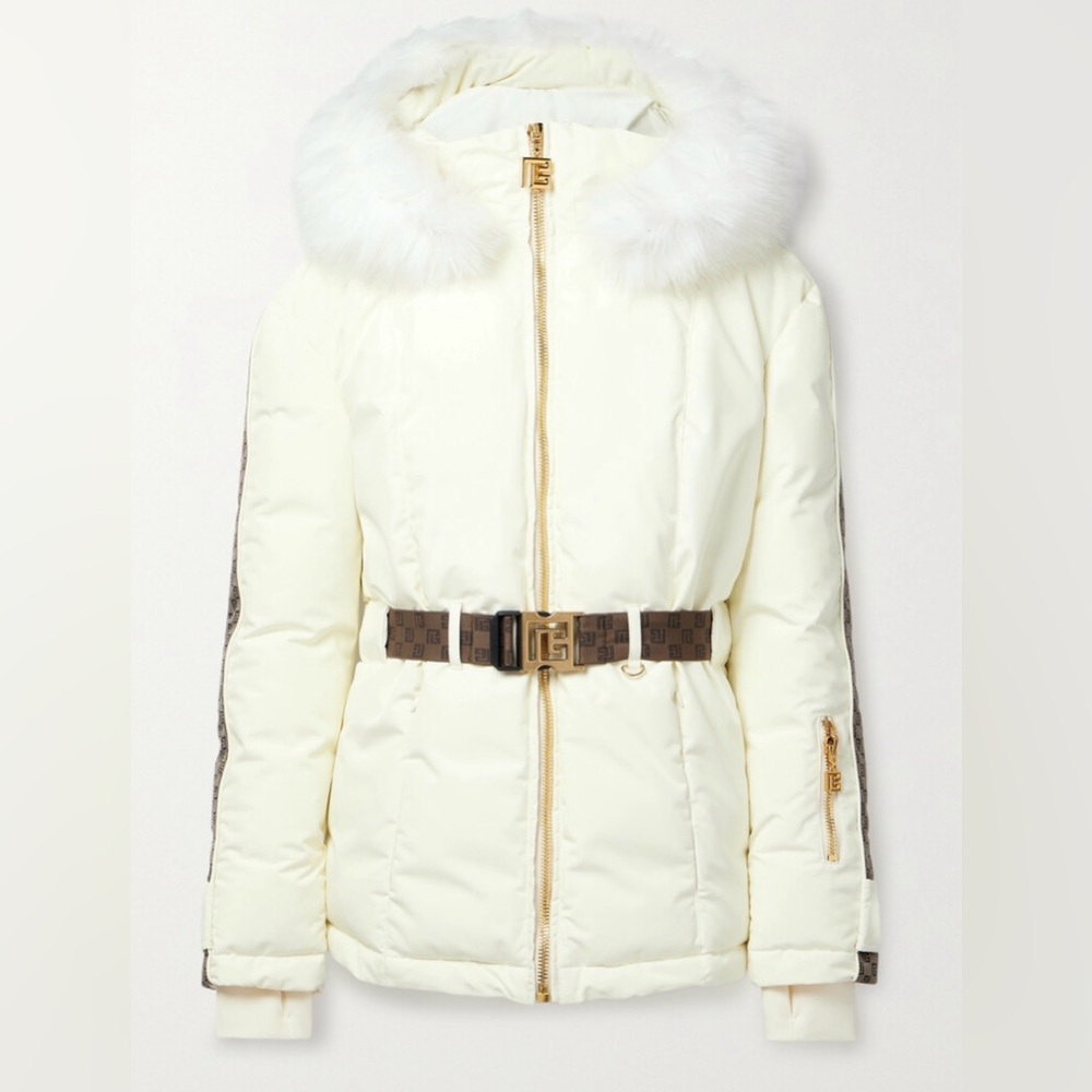 💫FLASH SALE💫 BALMAIN Belted hooded faux fur and jacquard-trimmed ski NWT FR36